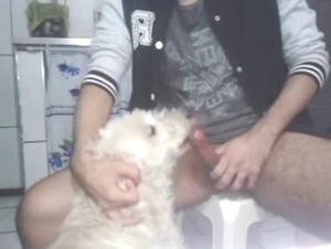 Zoophile has a dog sucking on that juicy boner